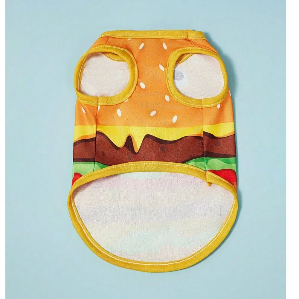 Dog Pet Hamburger Graphic Print Costume Outfit Shirt Vest Lghtweight NWT Small